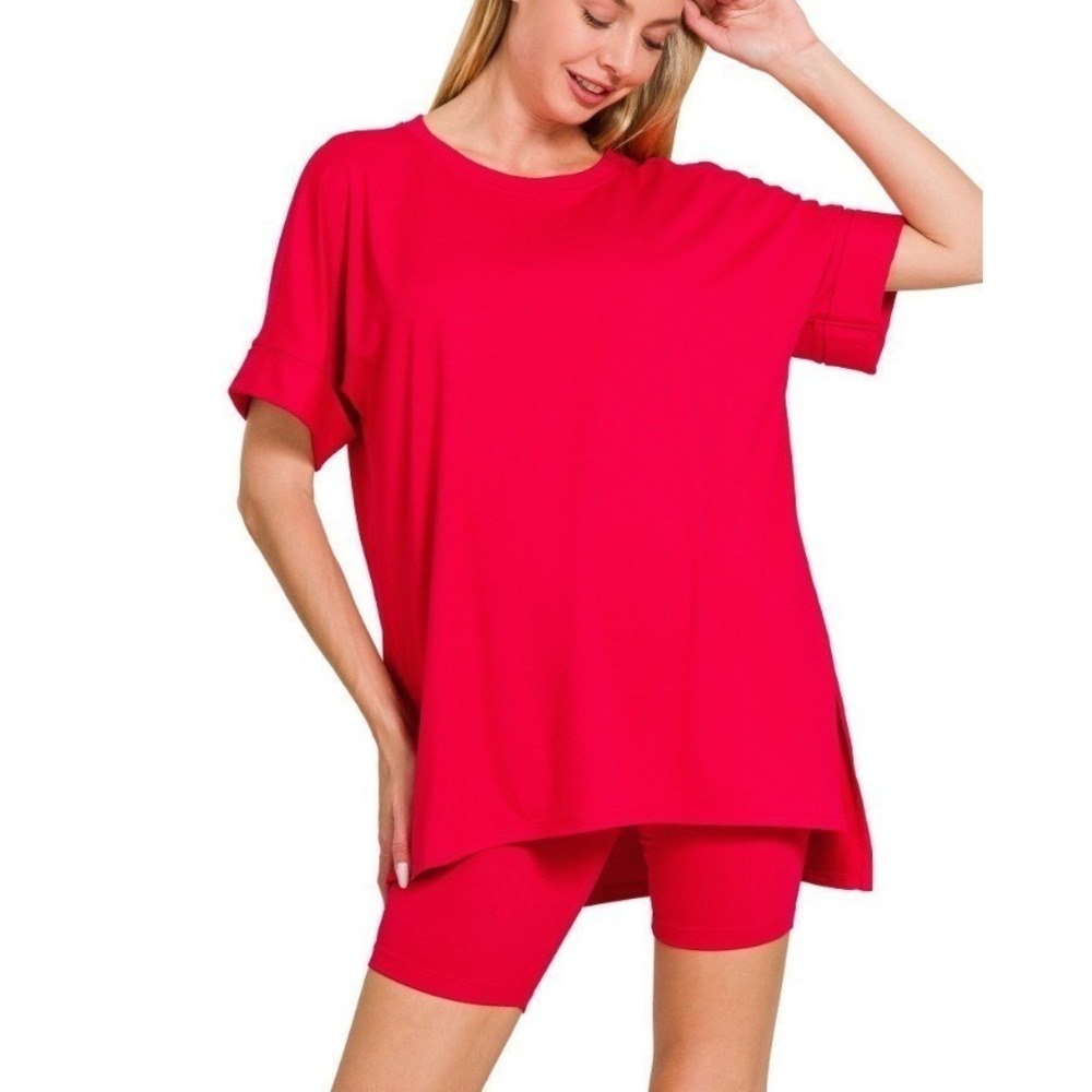 New Zenana XLarge‎ Brushed Microfiber Biker Short Set Lounge Ruby Red MTMP-57033